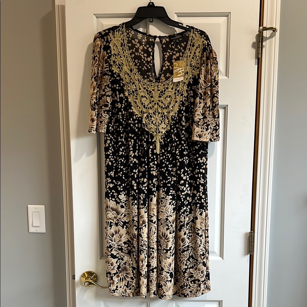 Elegant Black and Gold Floral Dress